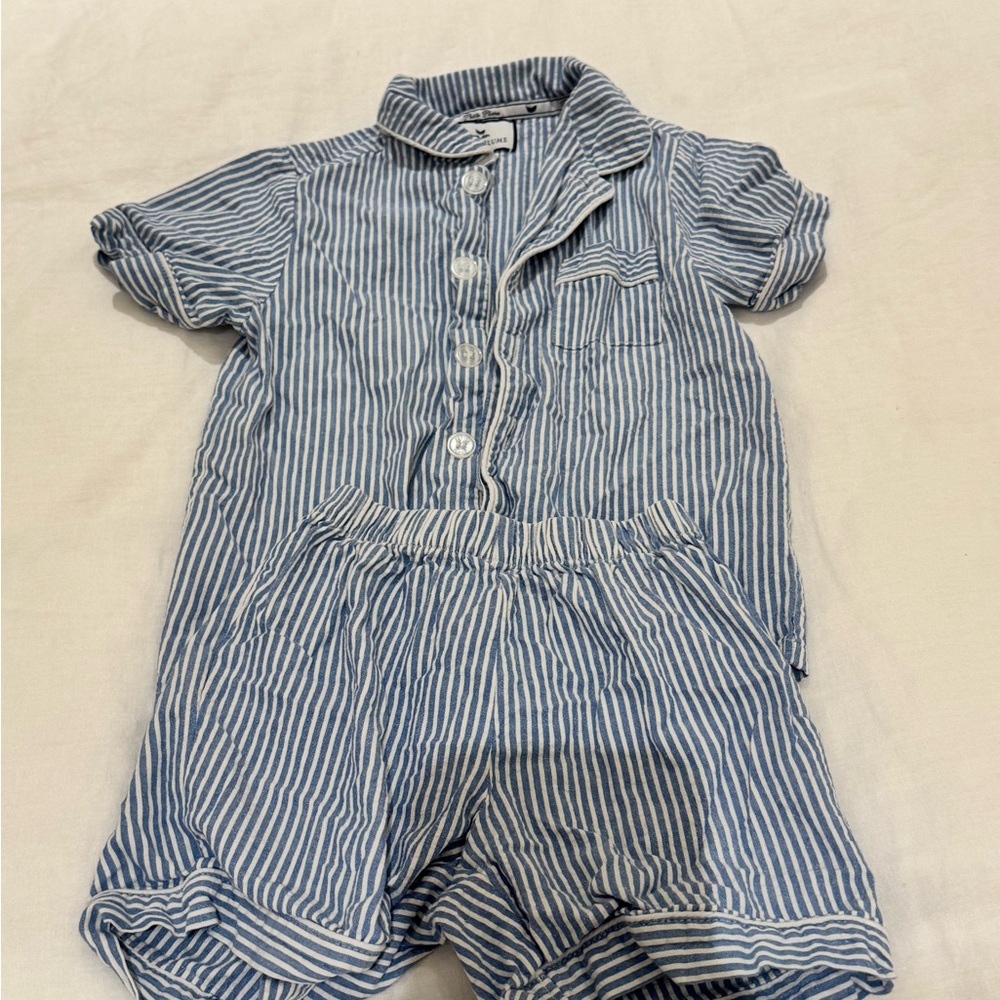Petite Plume Kid's Twill Pajama Set in French Blue Heritage Stripe